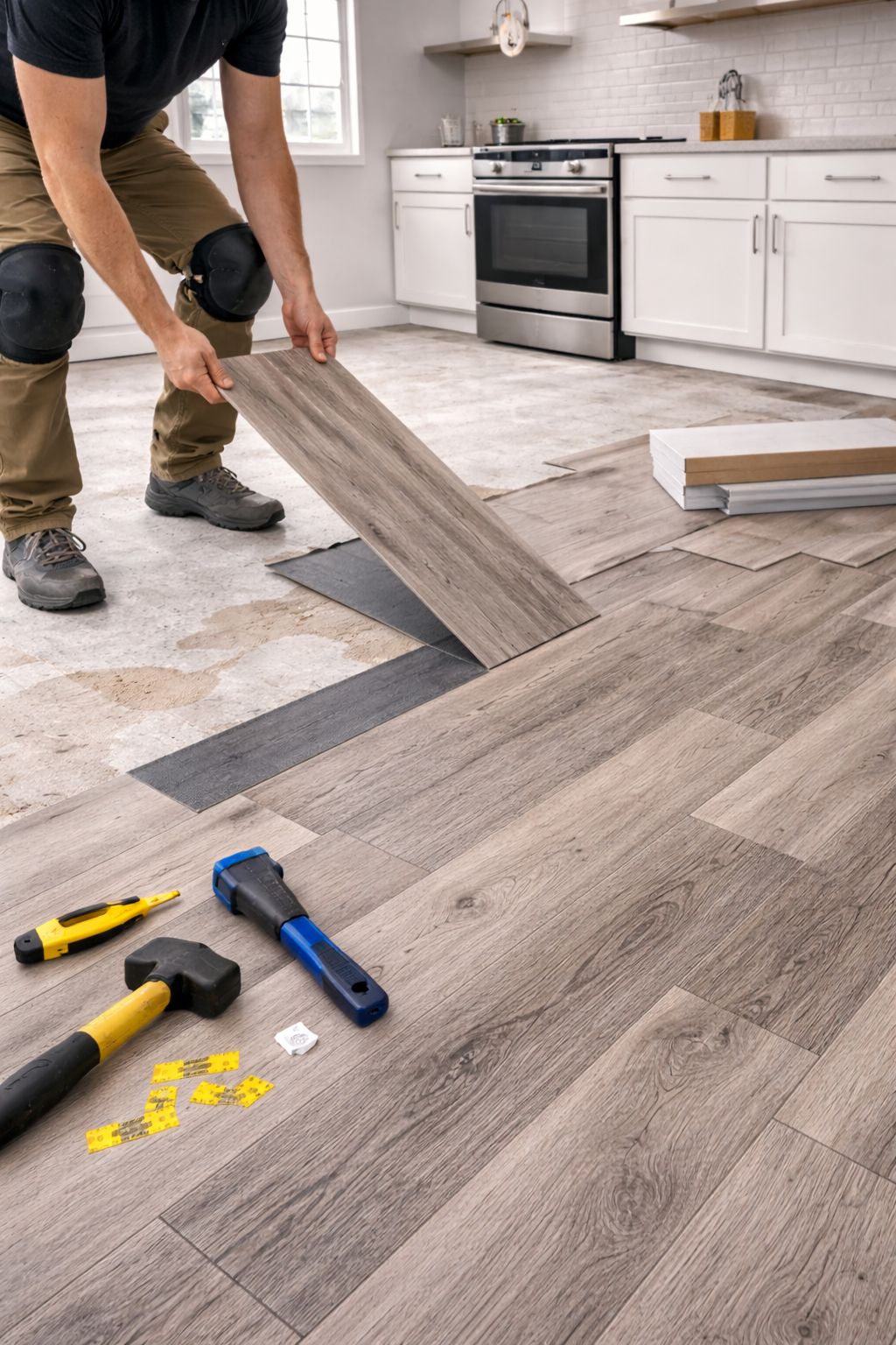 LVP (plastic core) per sqft (material included up to $3.25 flooring, $1.25 underlayment/moisture-barrier, $.70 baseshoe)