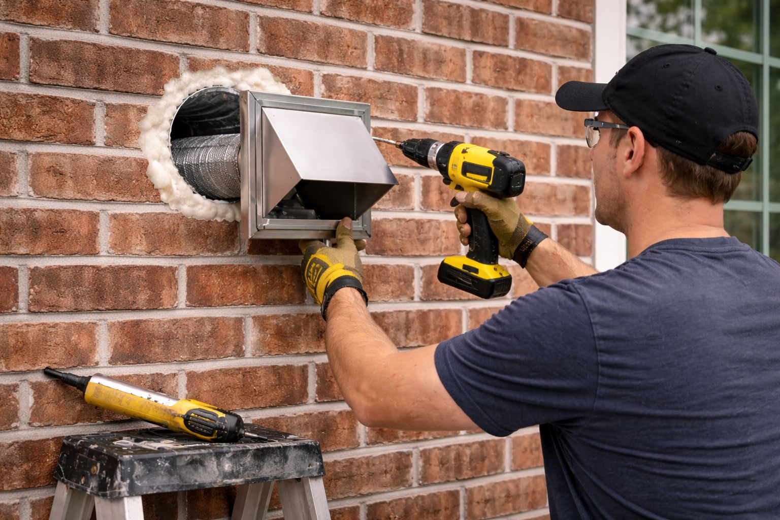 Wall Ventilation with Brick Wall including exterior vent cover, up to 5ft of interior vent pipe to connect to range hood. (including materials)