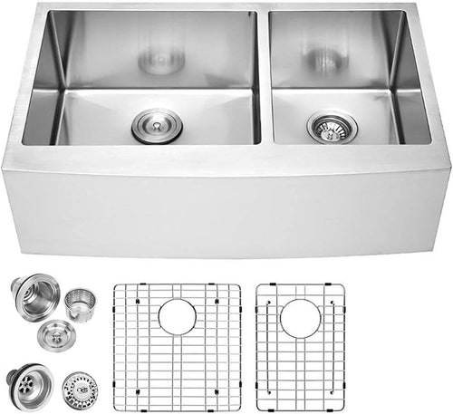 FARMHOUSE 60/40 BOWL+ STAINLESS STEEL FRONT APRON 20"LONG x 9"DEEP x 33/36"WIDE