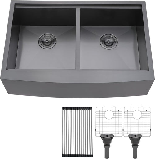 FARMHOUSE 50/50 BOWL+ BLACK STAINLESS STEEL 22" LONG x 9" DEEP x 33/36" WIDE